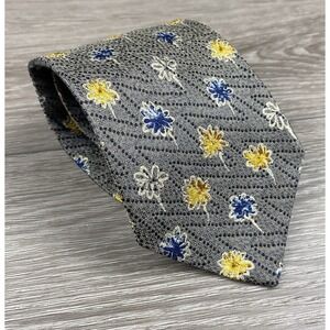 Ermenegildo Zegna Men's 100% Silk Floral Pattern Necktie Grey